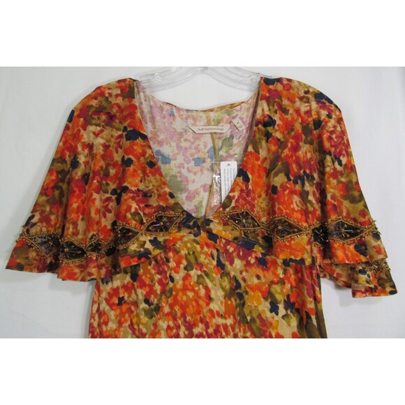 Soft Surroundings Multicolored Floral Beaded Top Overlay Maxi Dress Size M NWT - Picture 5 of 9